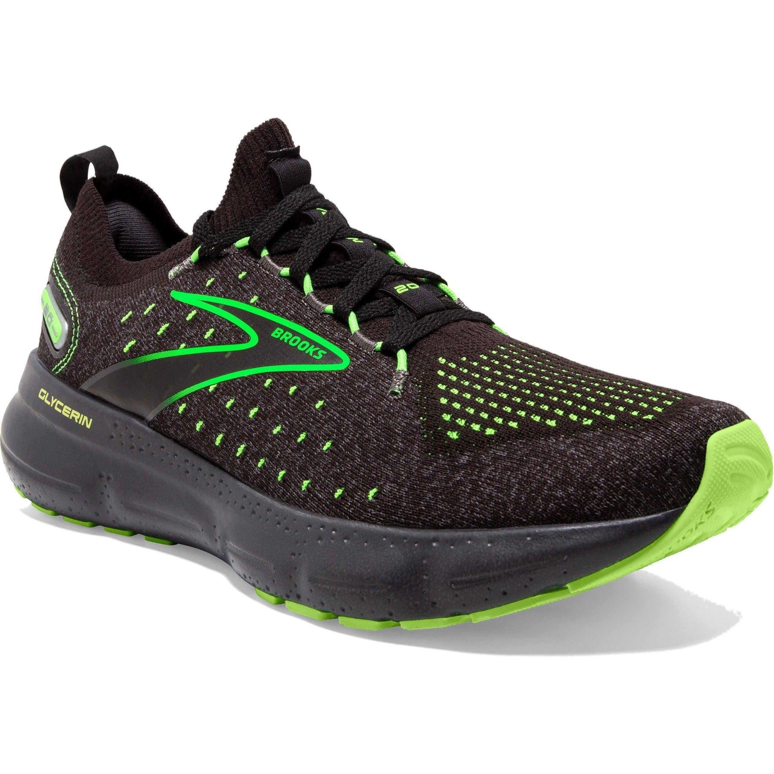 Men's Brooks Glycerin StealthFit 20, Black/Pearl/Green Gecko, 15 D Medium