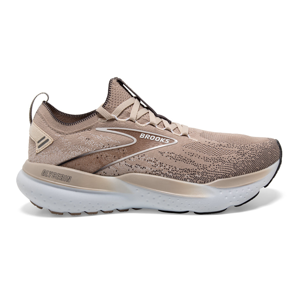 Side view on white background of Mens Brooks Glycerin running shoe in Chateau Grey/Forged Iron, Medium (Regular) width