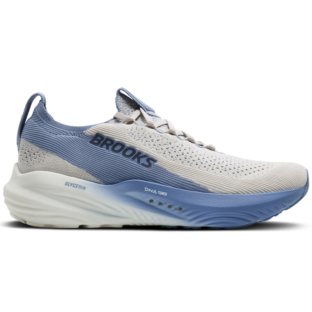 Side view on white background of Mens Brooks Glycerin running shoe in Antarctica/Country Blue, Medium (Regular) width
