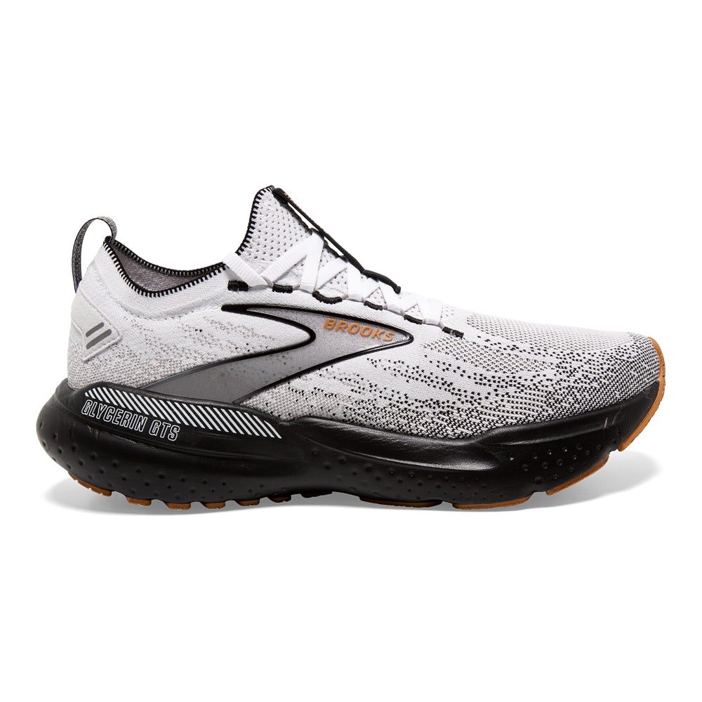 Men's Brooks Glycerin StealthFit GTS 21, White/Grey/Black, 13 D Medium
