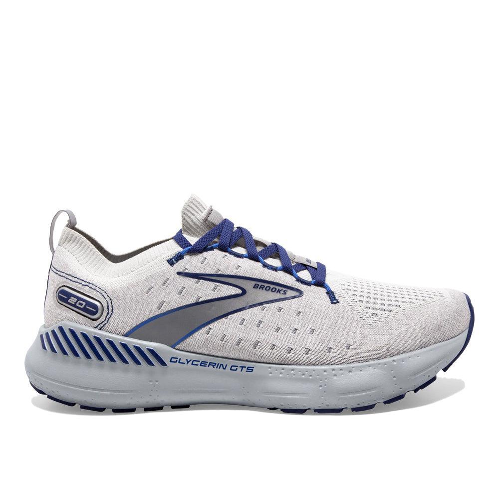 Men's Brooks Glycerin StealthFit GTS 20, Oyster/Alloy/Blue Depths, 7.5 D Medium