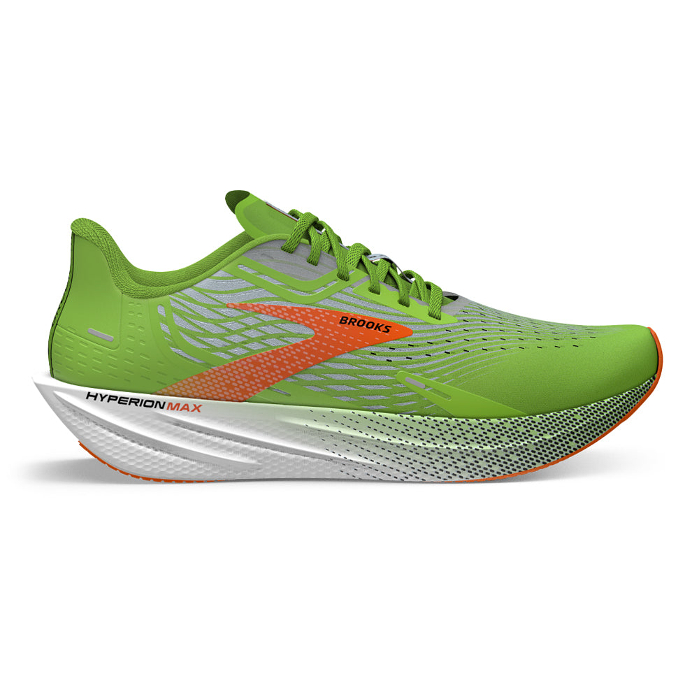 Men's Brooks Hyperion Max, Green Gecko/Red Orange/White, 11.5 D Medium