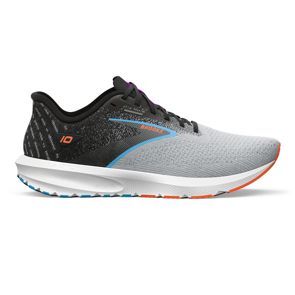 Men's Brooks Launch 10, Black/Grey/Orange Clown Fish, 10.5 2E Wide