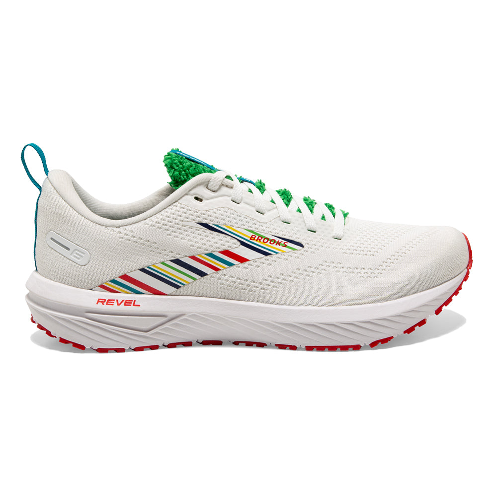 Men's Brooks Revel 6, White/Green/Red, 13 D Medium
