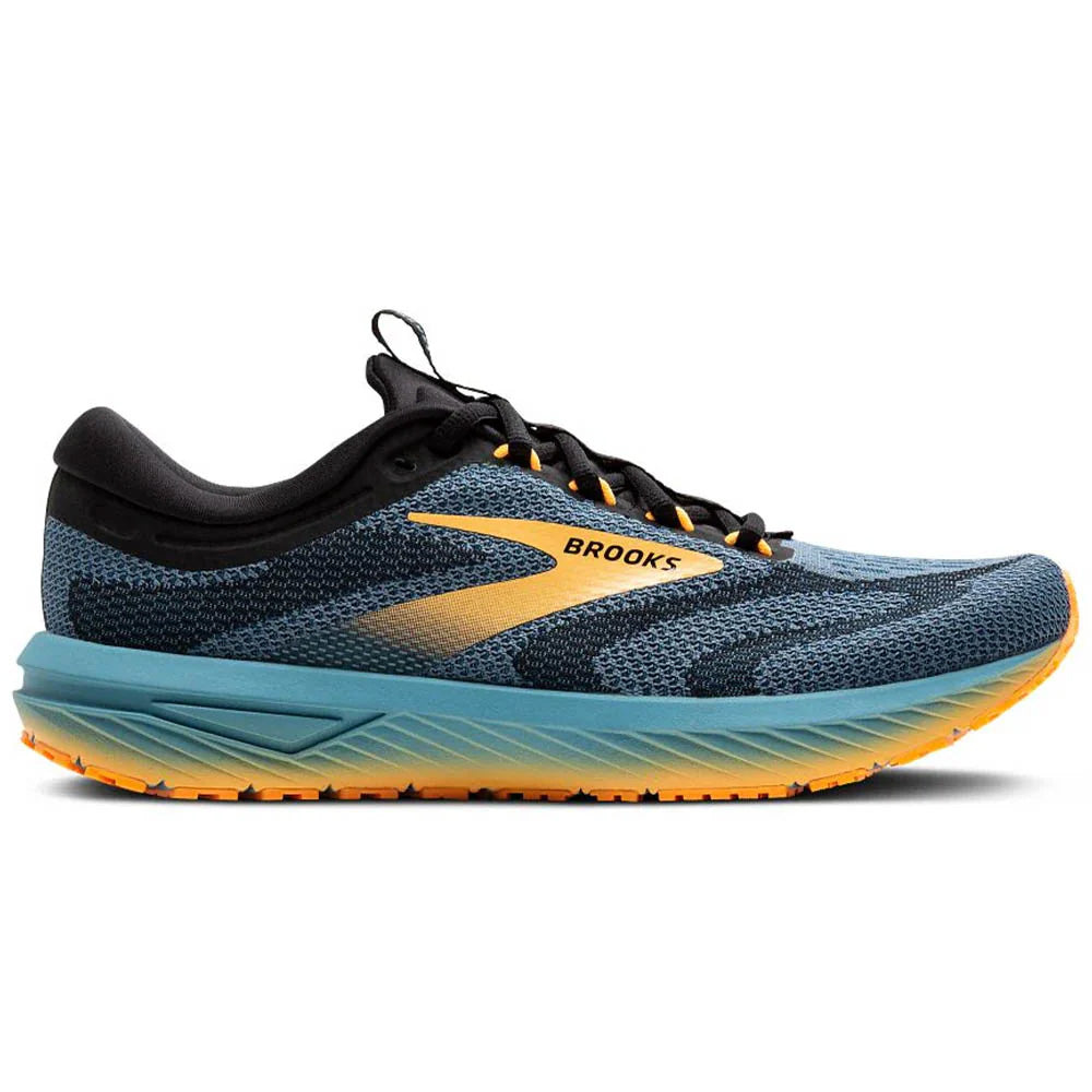 Men's Brooks Revel 7, Storm Blue/Black/Orange Pop, 12 D Medium