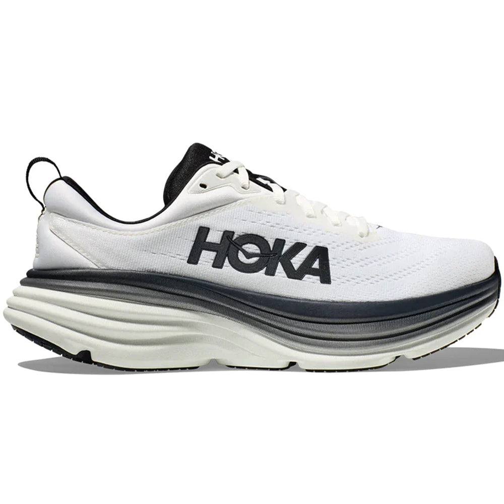 Men's Hoka Bondi 8, White/Black, 8 D Medium