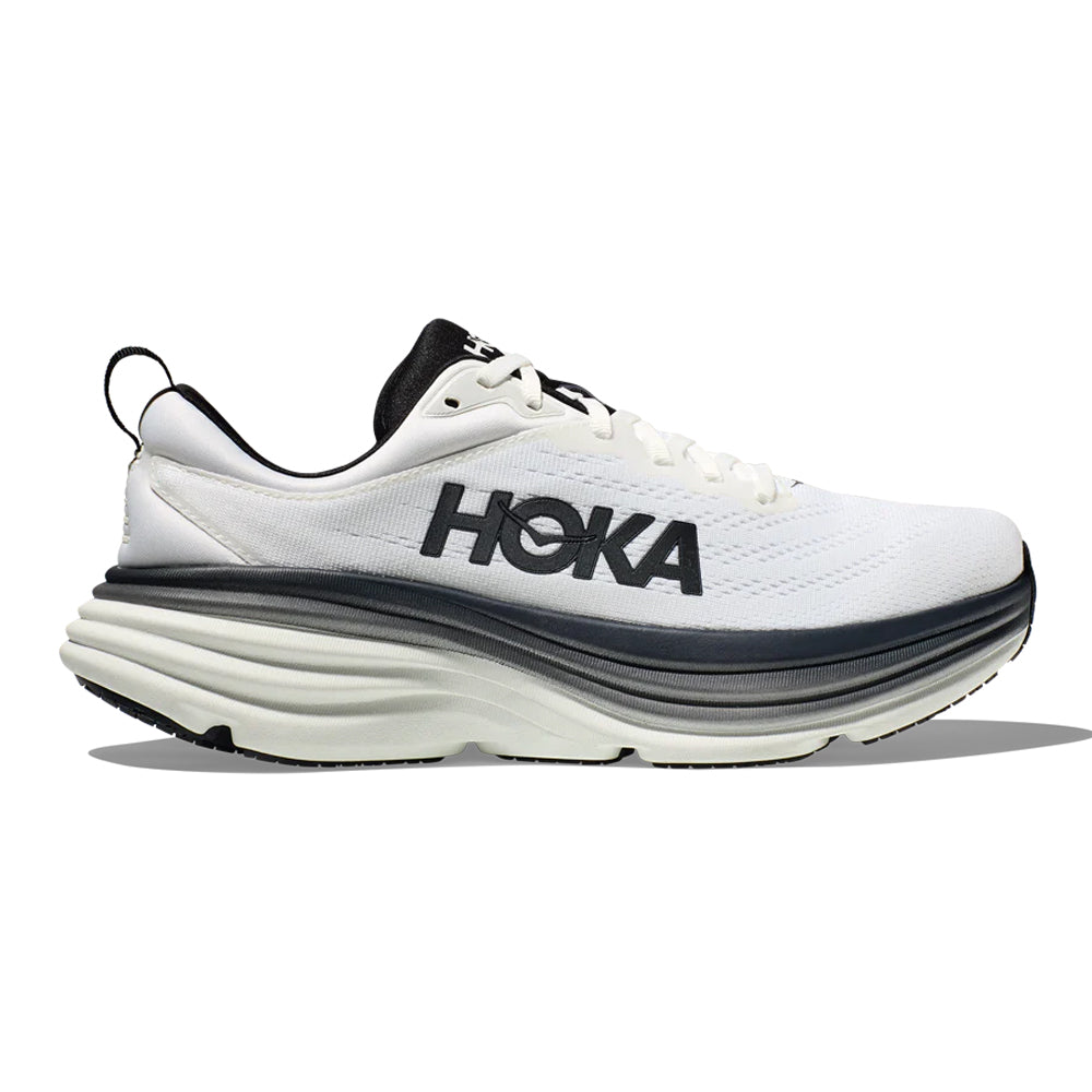 Men's Hoka Bondi 8, White/Black, 10 D Medium