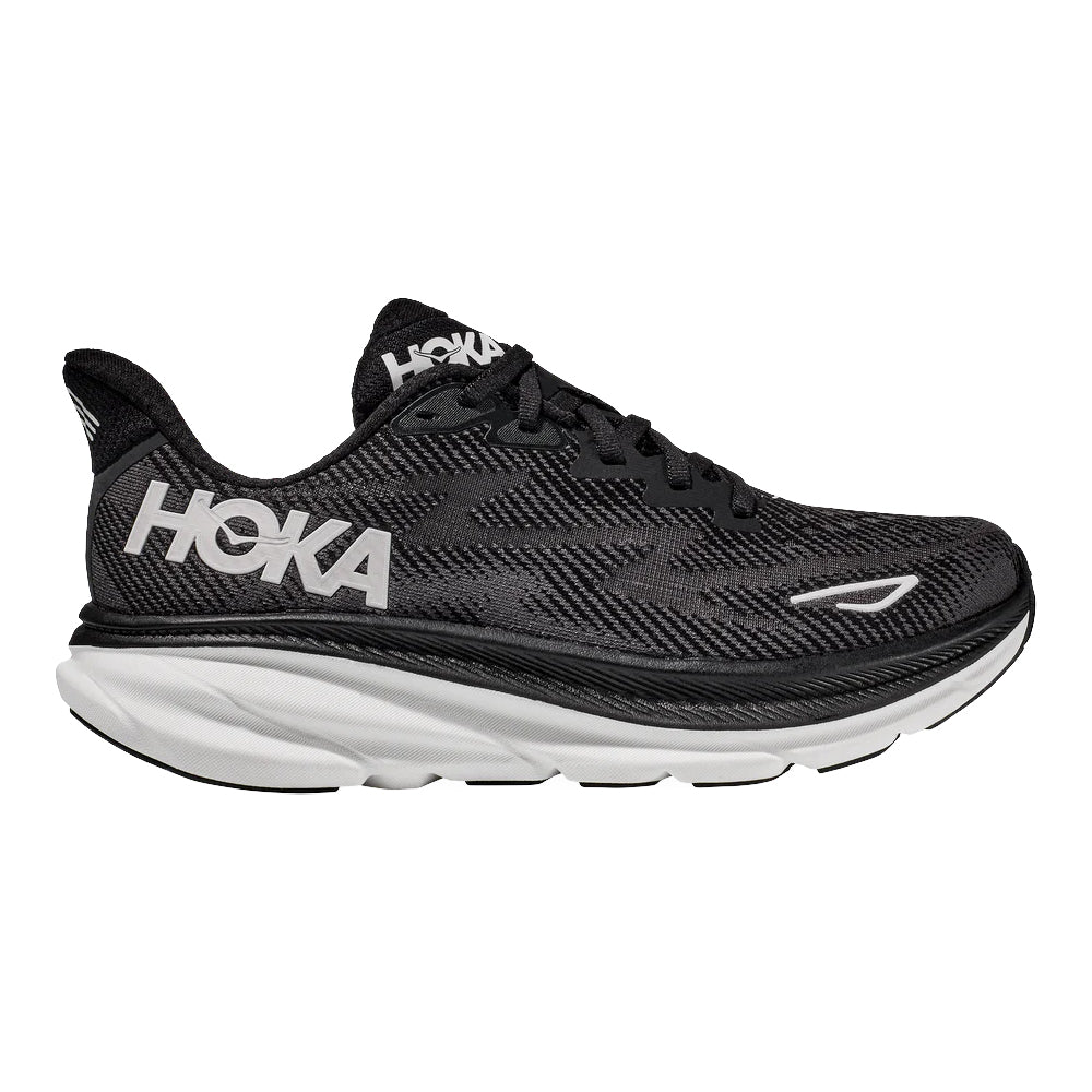Men's Hoka Clifton 9, Black/White, 12 2E Wide