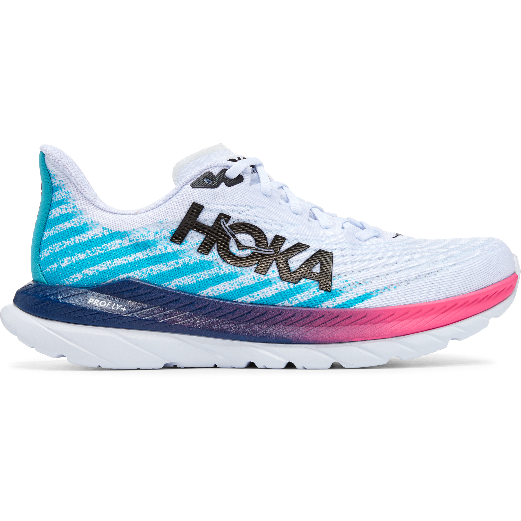 Men's Hoka Mach 5, White/Scuba Blue, 7.5 D Medium
