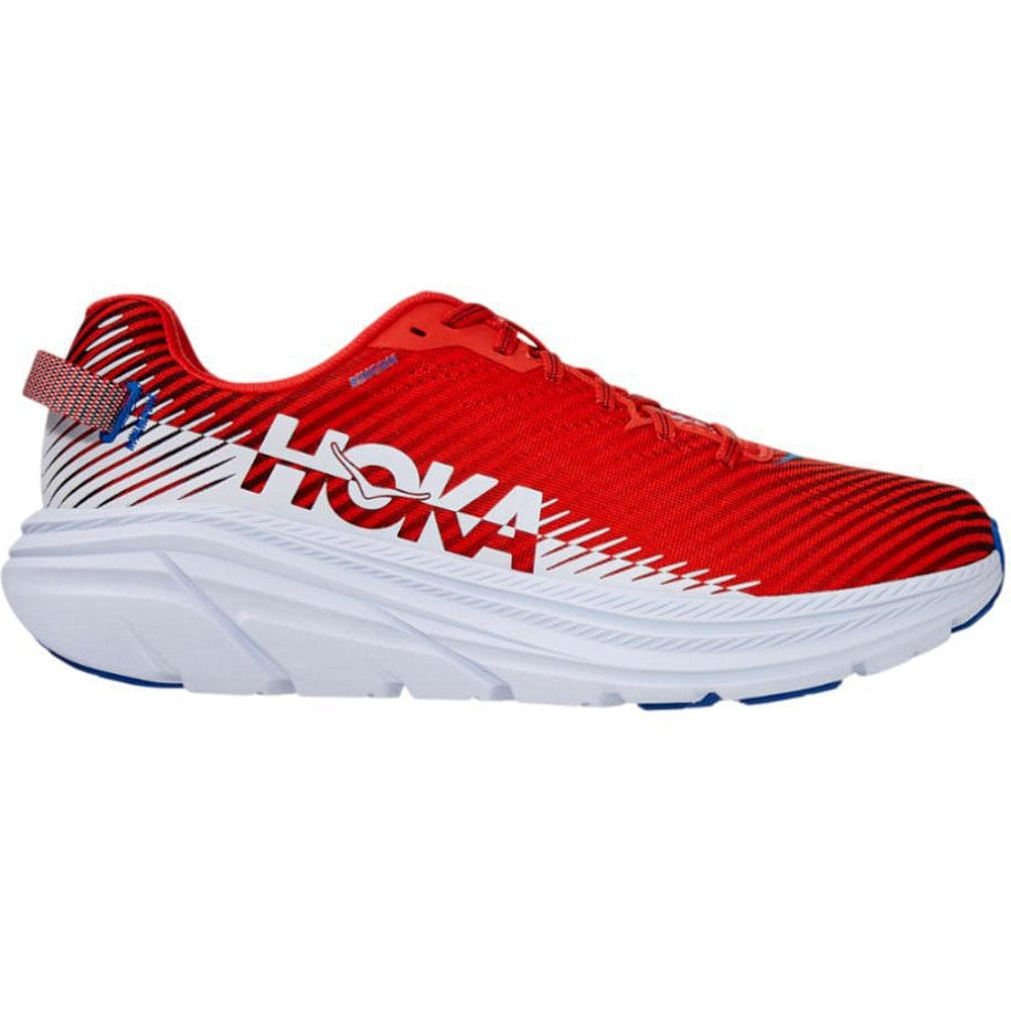 Hoka Rincon Mens running shoes in Fiesta/Turkish Sea - side view on a white background