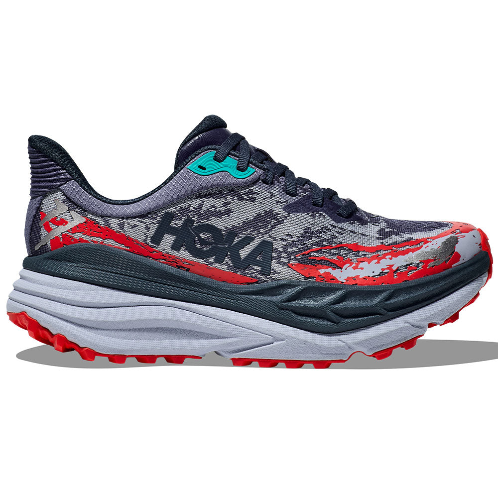 Side view on white background of Mens Hoka Stinson running shoe in Anchor/Gull, Medium (Regular) width