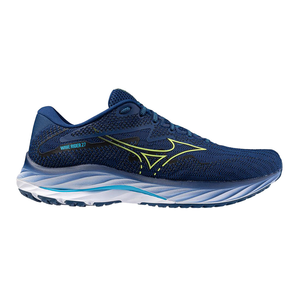 Men's Mizuno Wave Rider 27, Navy Peony/Sharp Green, 11 D Medium