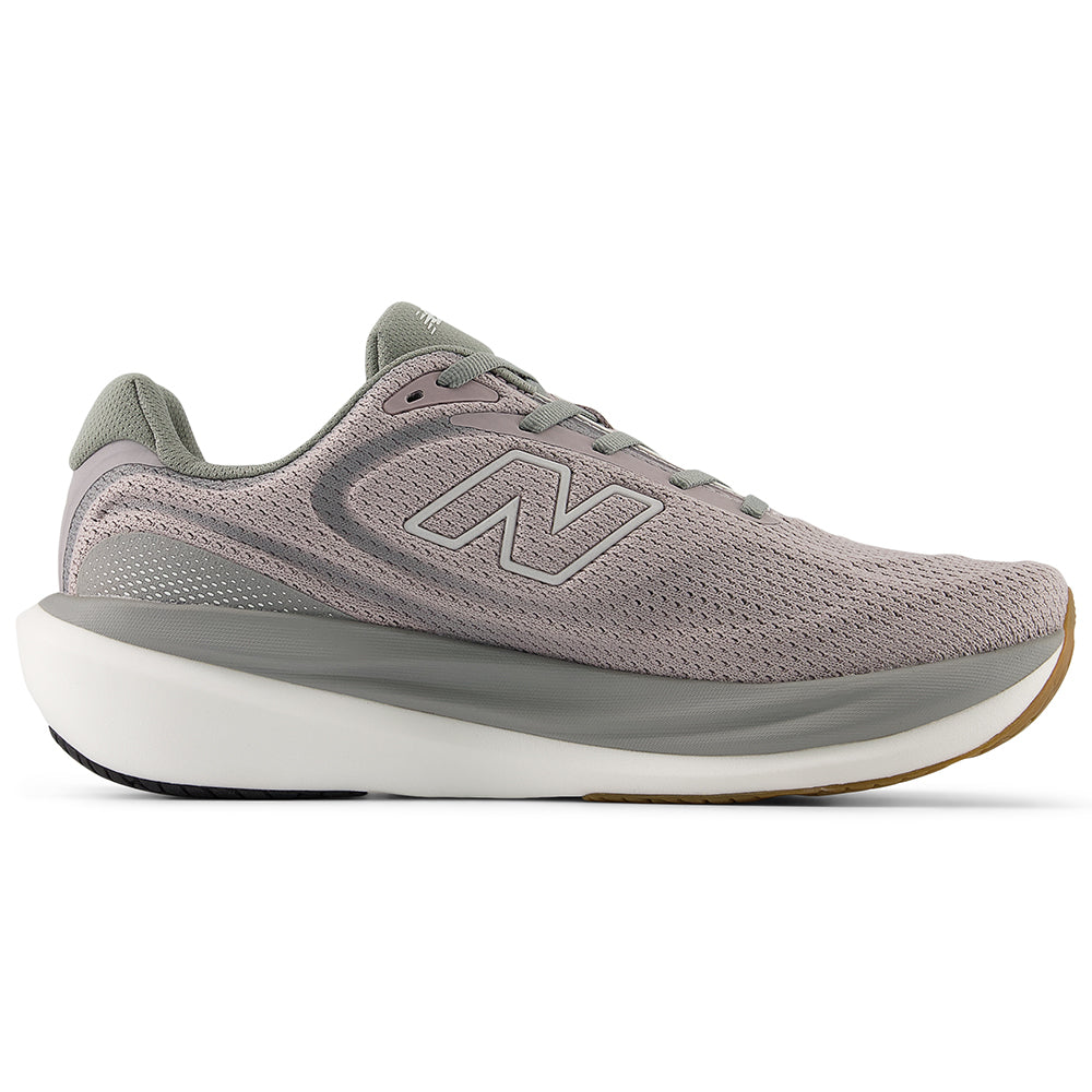 Side view on white background of Mens New Balance Fresh Foam X 1080 running shoe in Truffle Salt/Slate Grey/Sea Salt, Medium (Regular) width