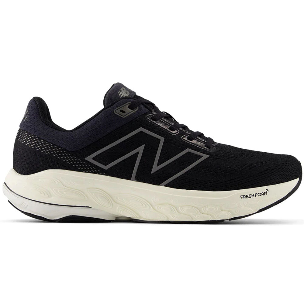 Side view on white background of Mens New Balance Fresh Foam 860 running shoe in Black/Phantom, Wide width
