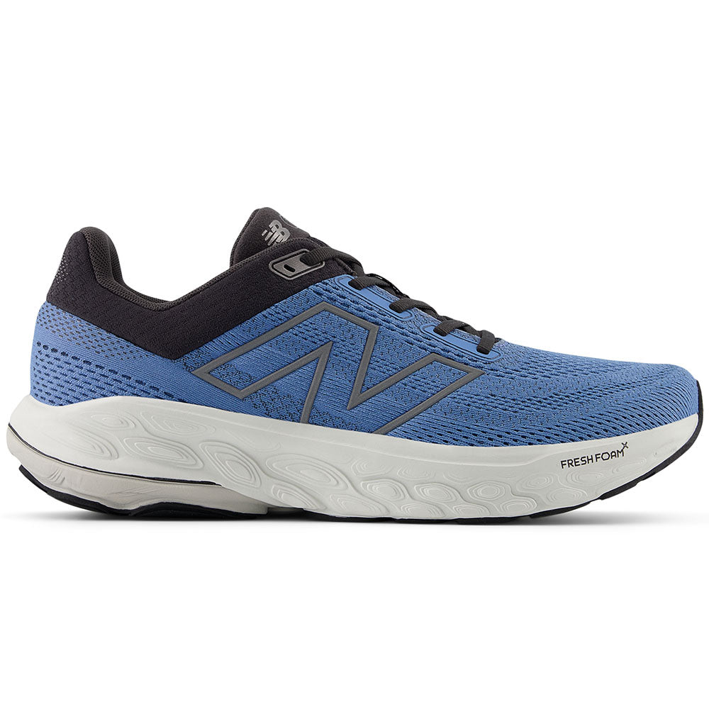 Side view on white background of Mens New Balance Fresh Foam 860 running shoe in Blue Laguna/Black Cement/Grey Matter, Wide width