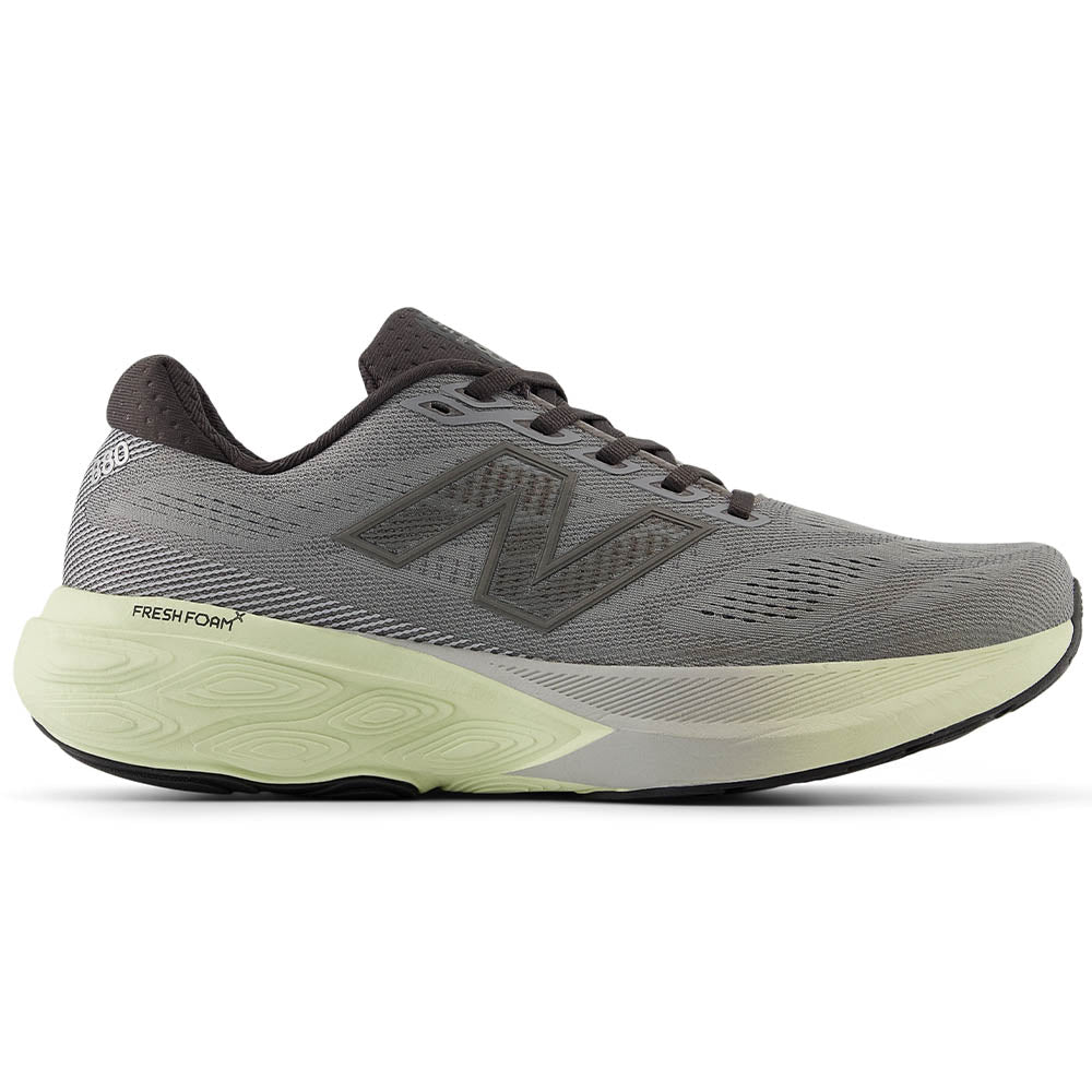 Side view on white background of Mens New Balance Fresh Foam 880 running shoe in Slate Grey/Mineral/Black, Extra Wide width