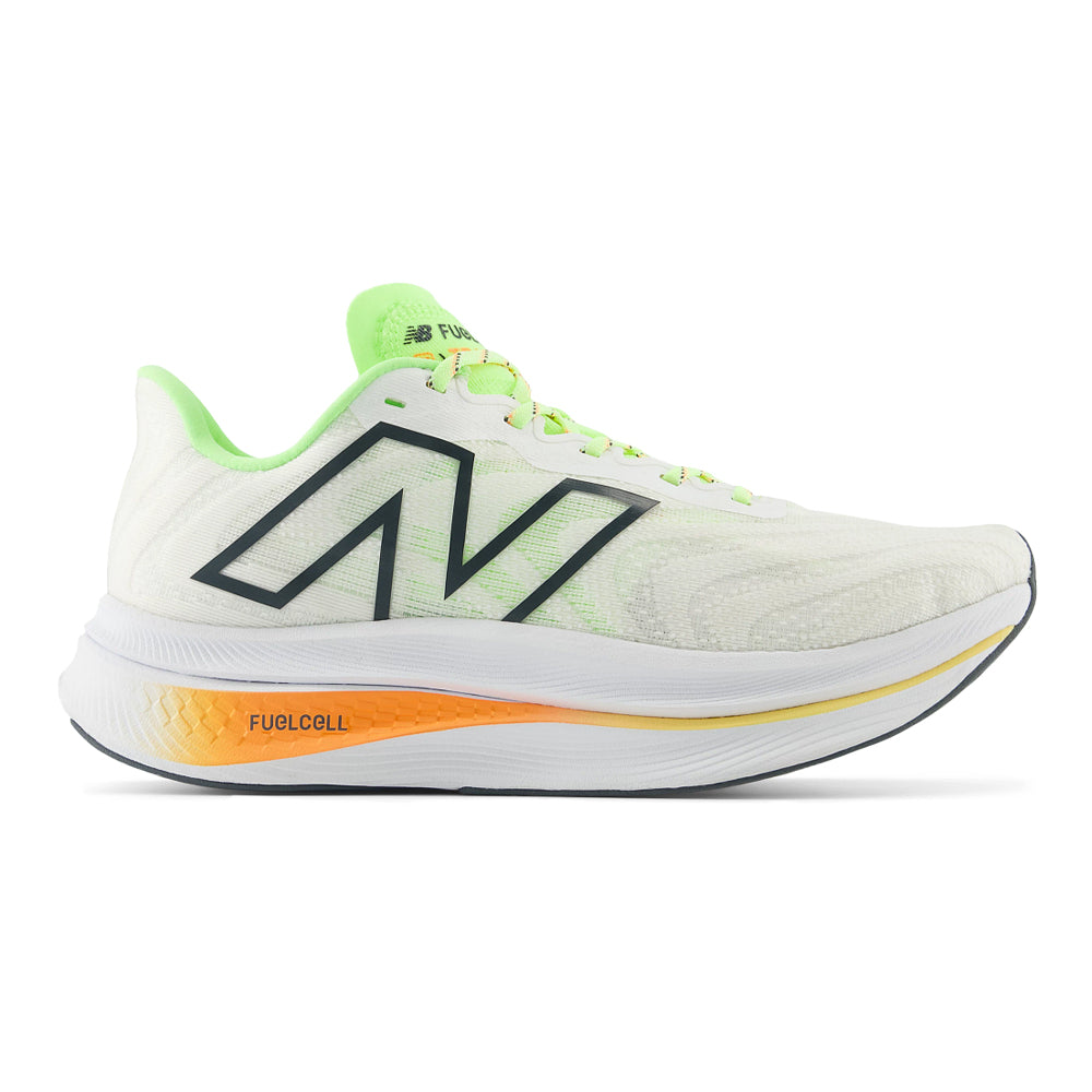 Men's New Balance FuelCell SuperComp Trainer v2, White/Bleached Lime Glo/Hot Mango, 8.5 D Medium