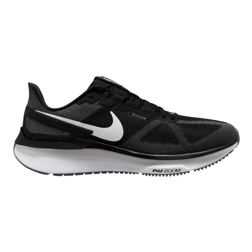 Side view on white background of Mens Nike Structure running shoe in Black/White/Iron Grey, Medium (Regular) width