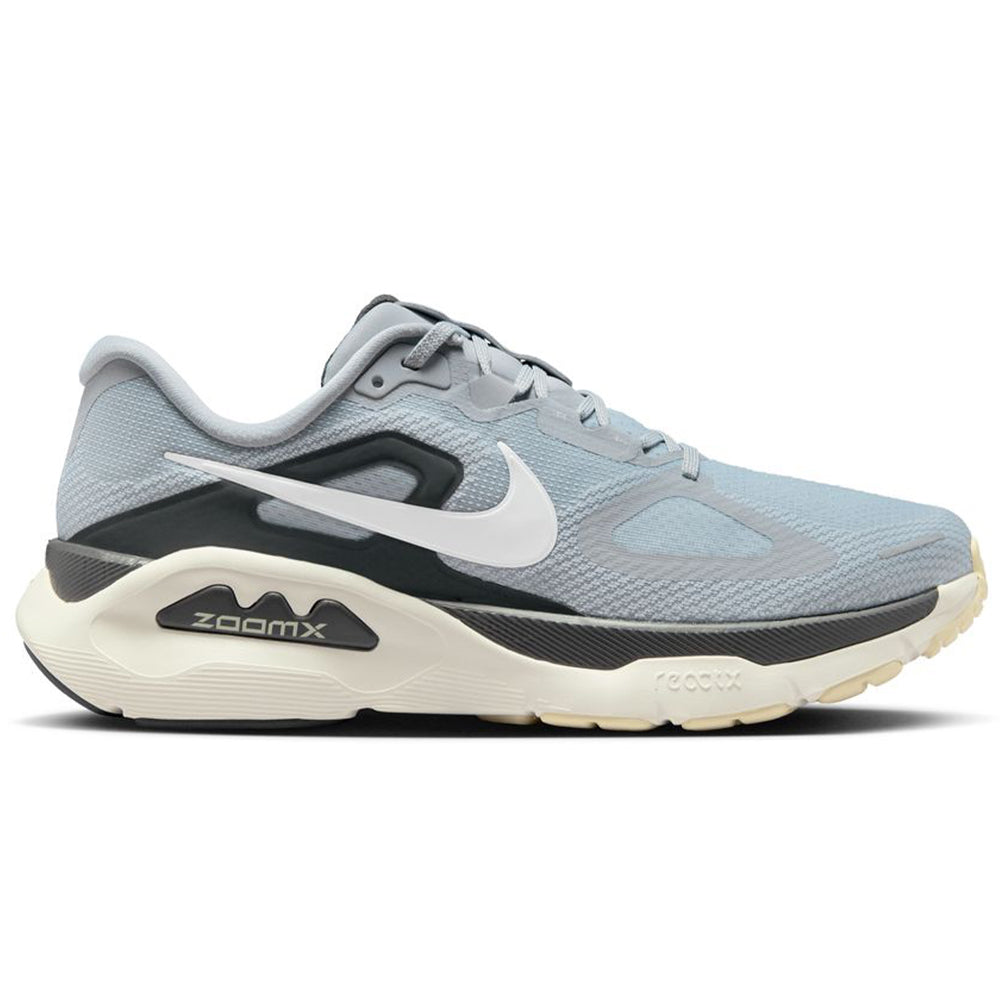 Side view on white background of Mens Nike Structure running shoe in Wolf Grey/Summit White/Anthracite/Sail, Medium (Regular) width