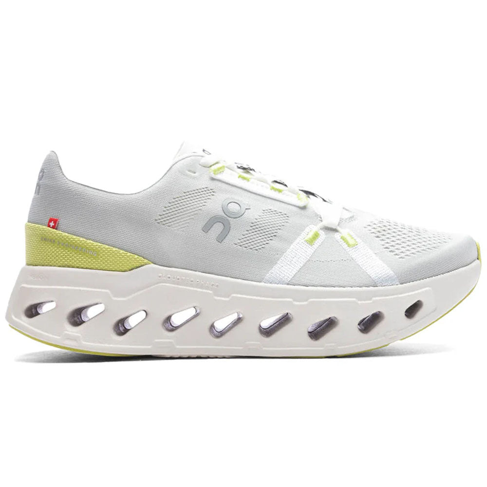 Side view on white background of Mens On Cloudeclipse running shoe in White/Sand, Medium (Regular) width