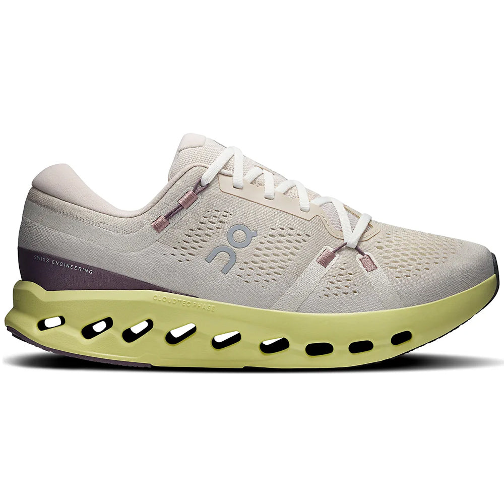 Side view on white background of Mens On Cloudsurfer running shoe in Pearl/Ivory, Medium (Regular) width