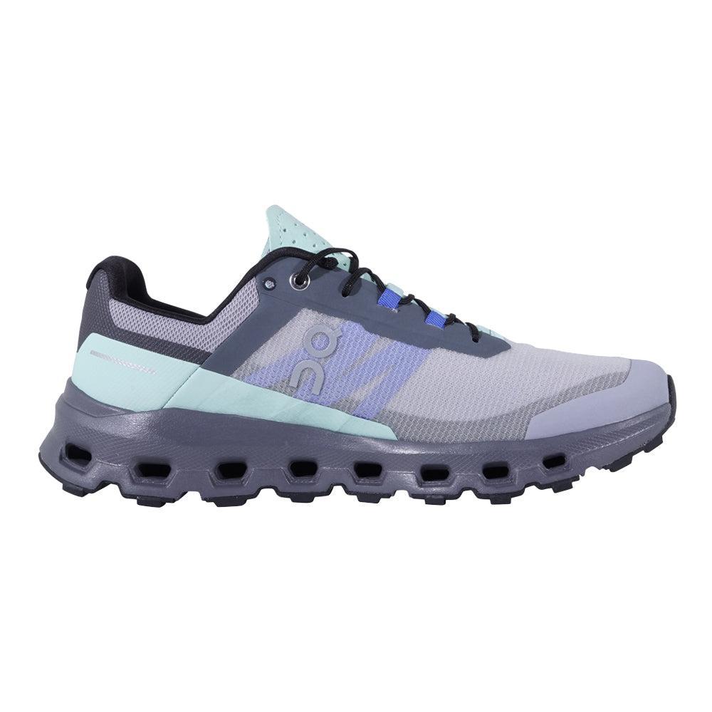 Side view on white background of Mens On Cloudvista running shoe in Alloy/Black, Medium (Regular) width