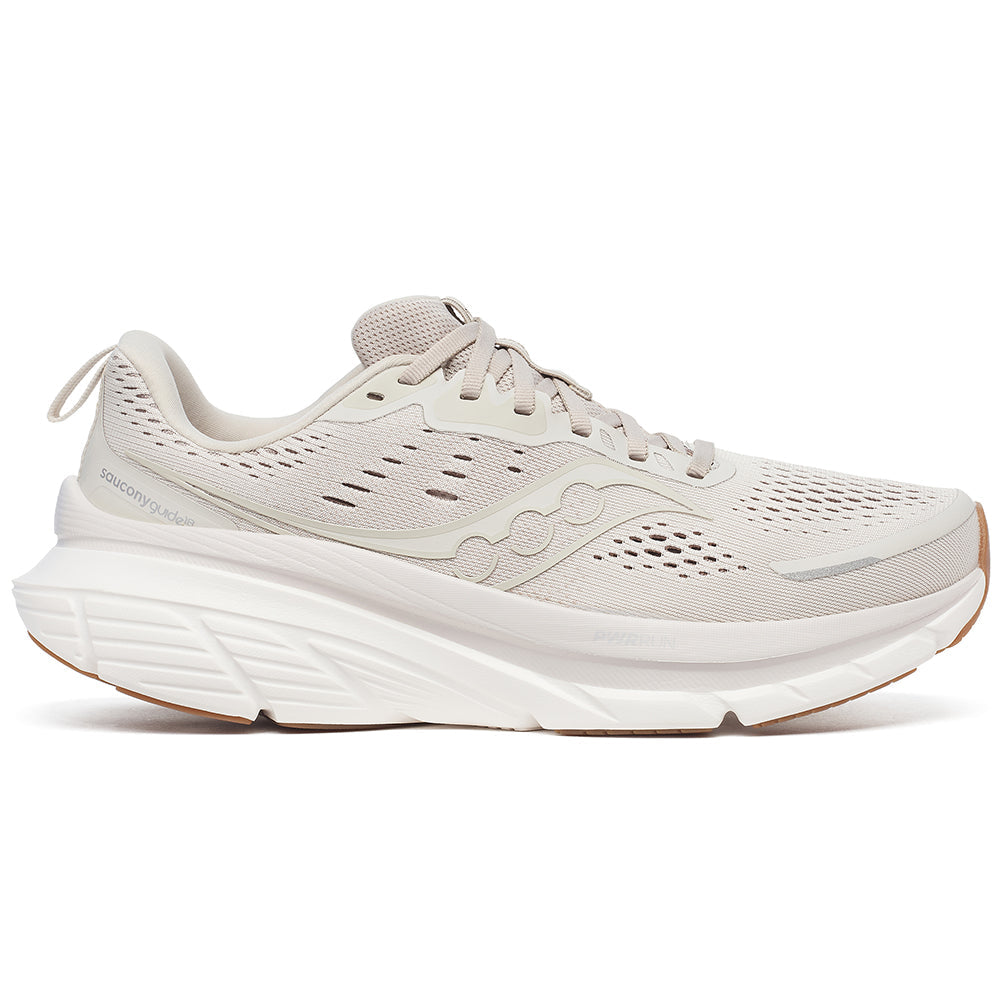Side view on white background of Mens Saucony Guide running shoe in Bone, Medium (Regular) width