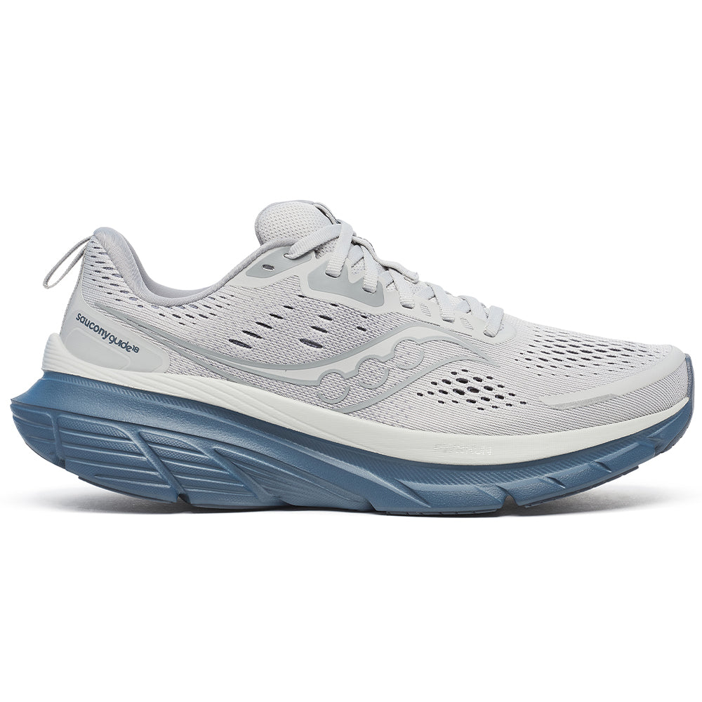 Side view on white background of Mens Saucony Guide running shoe in Fossil/Dusk, Medium (Regular) width