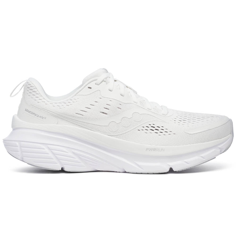 Side view on white background of Mens Saucony Guide running shoe in Ivory, Medium (Regular) width