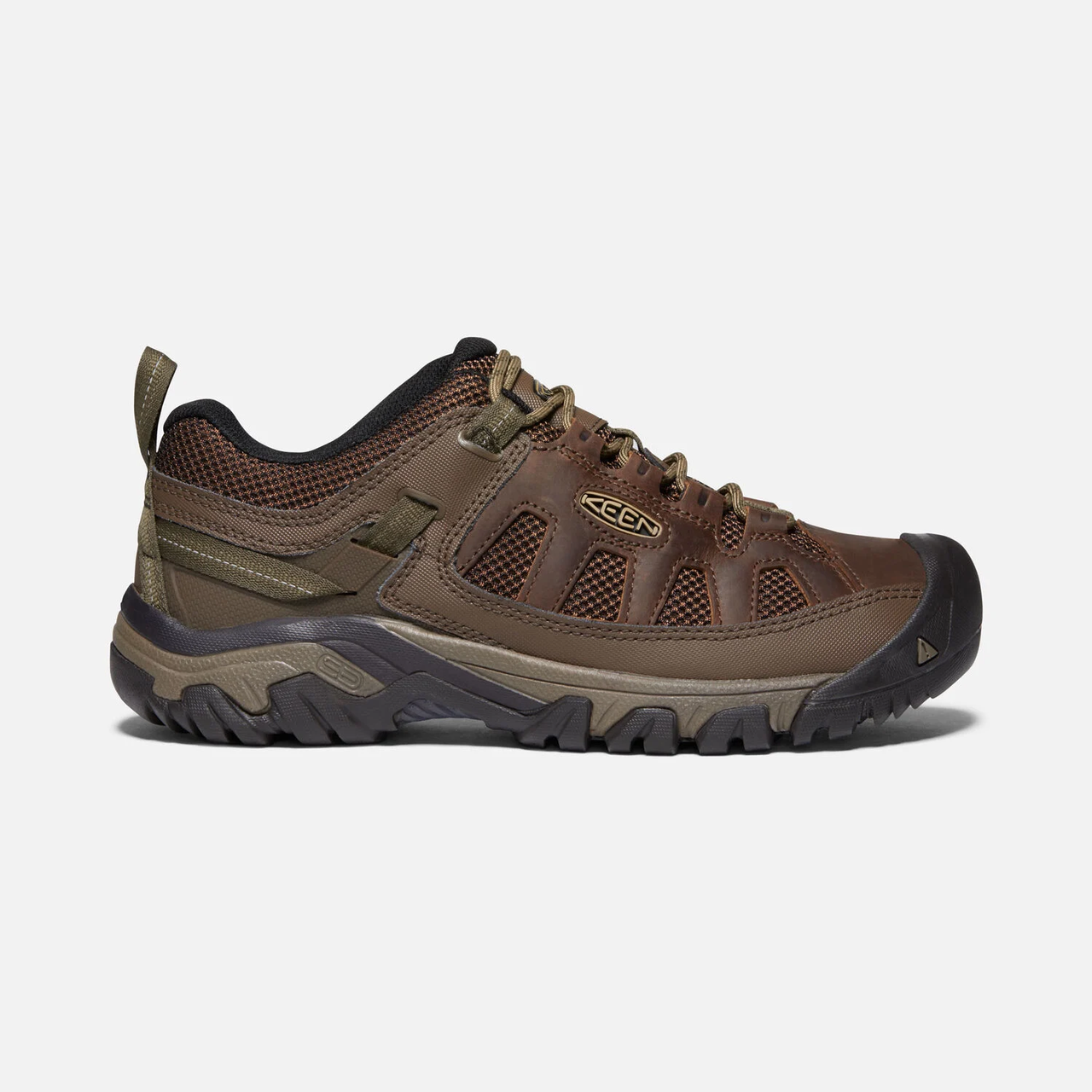 Side view on white background of Mens Keen Targhee Vent running shoe in Cuban/Antique Bronze, Medium (Regular) width