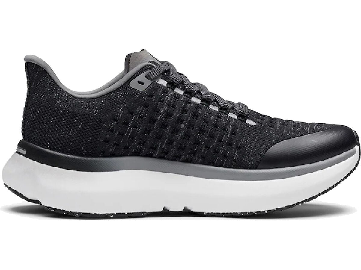 Side view on white background of Womens Rabbit Dream Chaser running shoe in Black, Medium (Regular) width