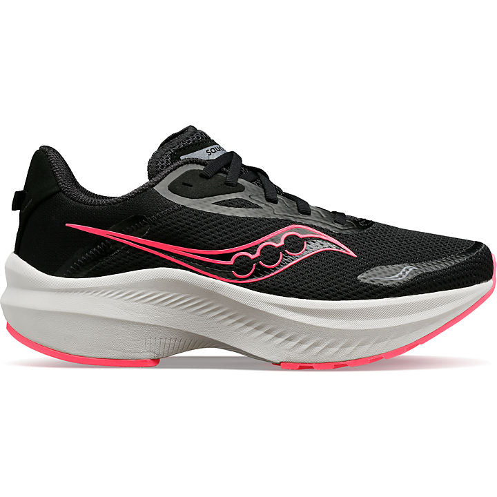 Saucony Axon 3 Womens running shoes in Black/Vizi Pink - side view on white background