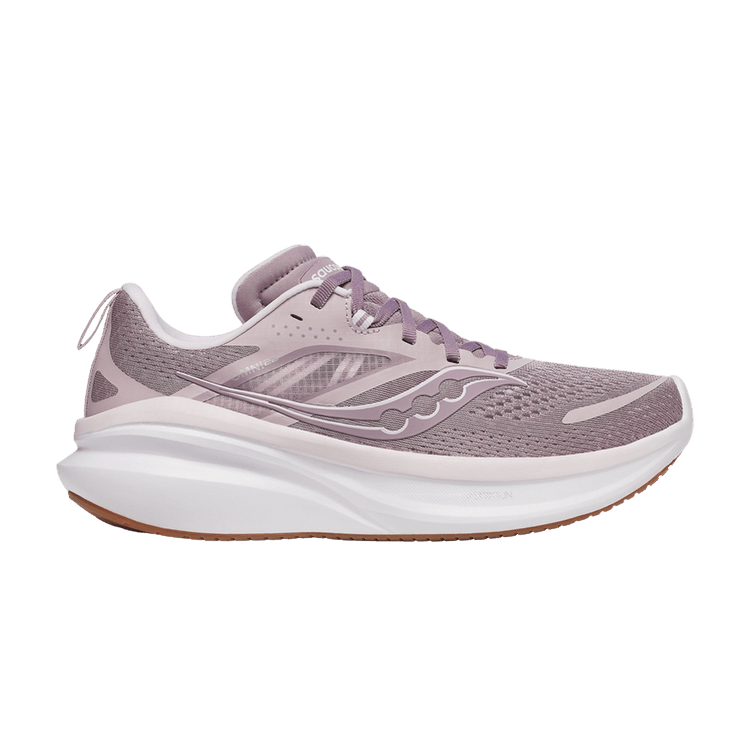 Side view on white background of Womens Saucony Tempus 2 running shoe in Woodrose, Medium (Regular) width