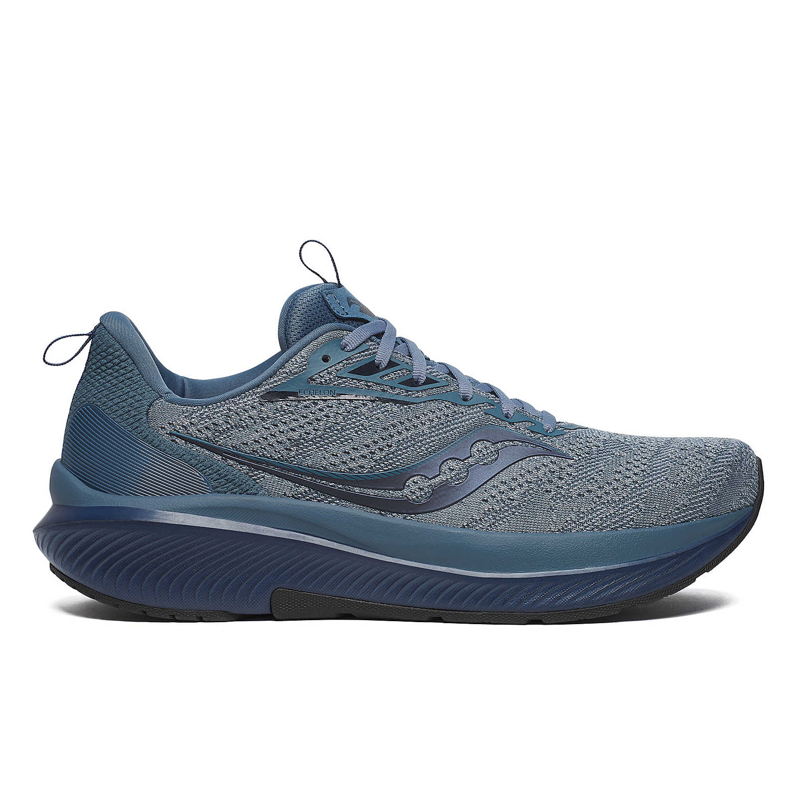 Side view on white background of Mens Saucony Echelon 9 running shoe in Mirage/Navy, Medium (Regular) width