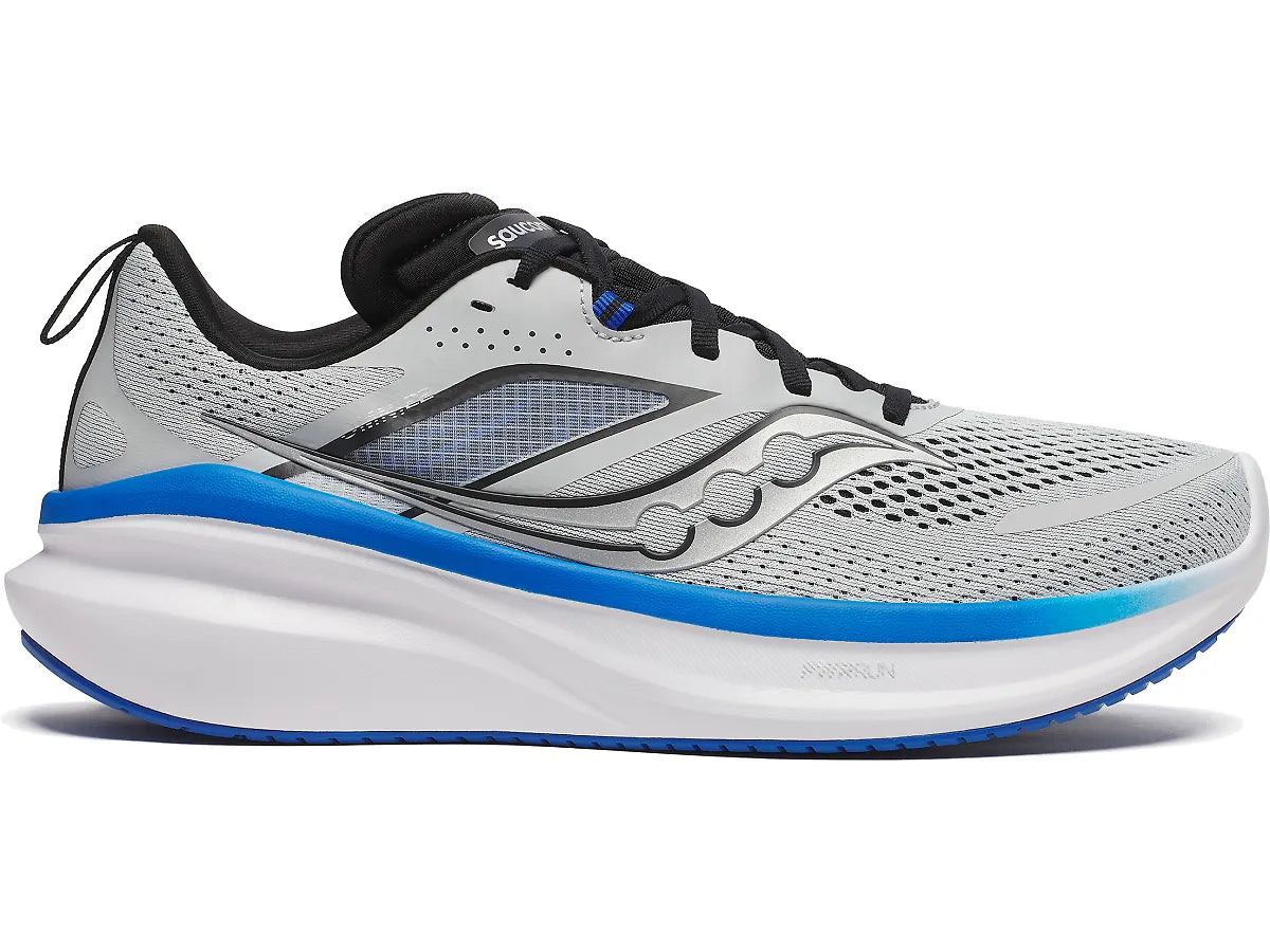 Side view on white background of Mens Saucony Omni 22 running shoe in Cloud/Skydiver, Medium (Regular) width