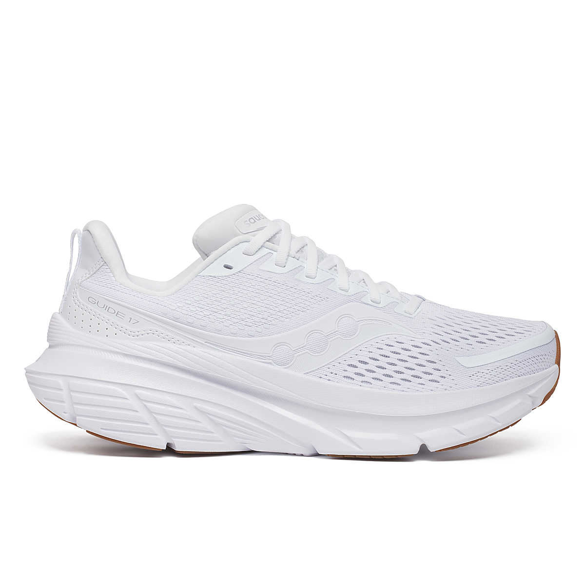 Saucony Guide 17 Mens running shoes in White/Gum - side view on white background