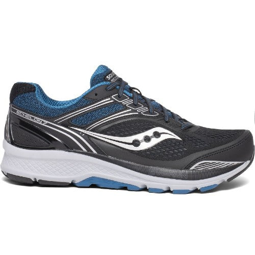 Side view on white background of Mens Saucony Echelon 7 running shoe in Navy/Blue, Medium (Regular) width