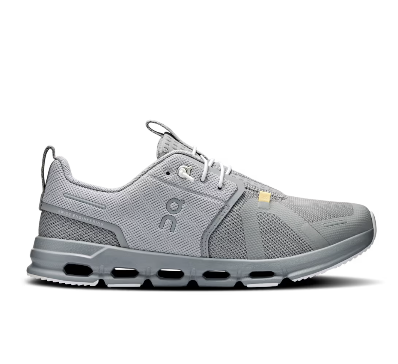 Side view on white background of Youth On Cloud Sky running shoe in Alloy/Alloy, Medium (Regular) width