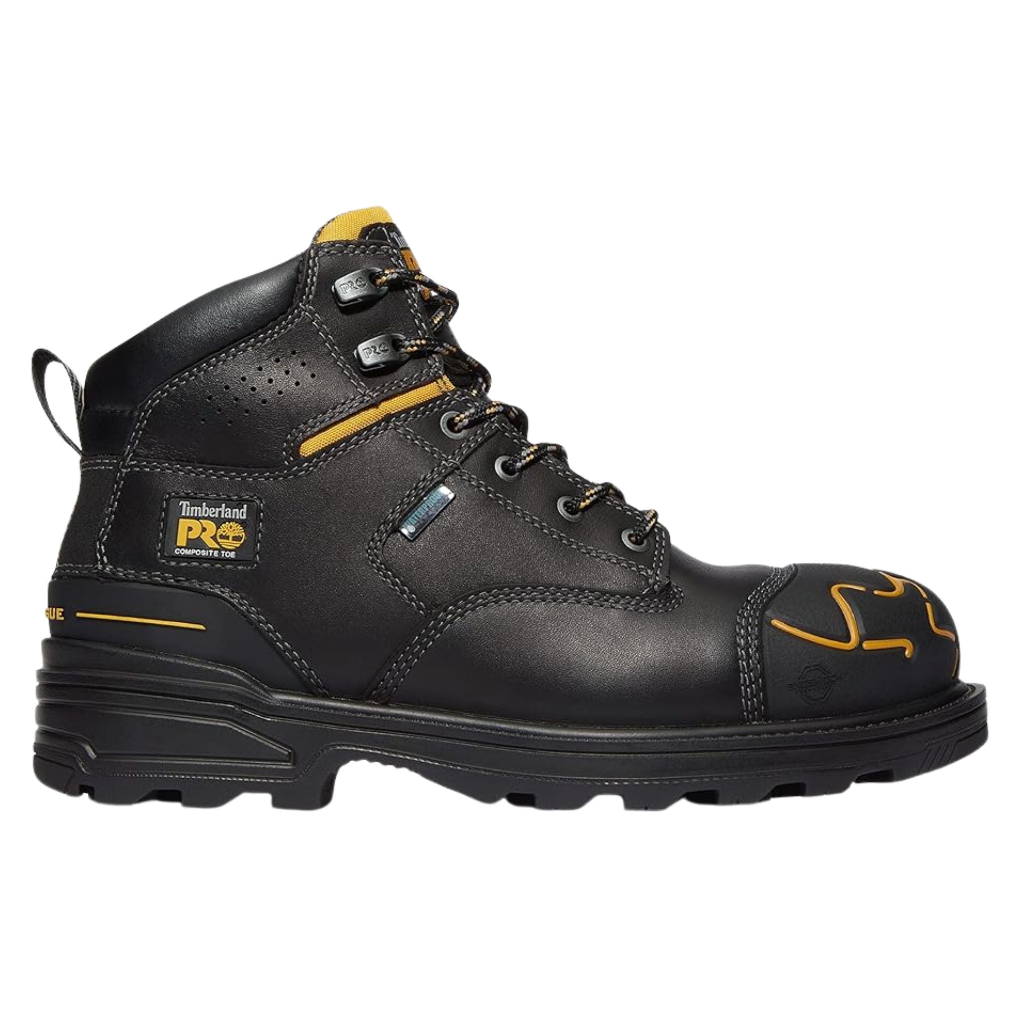 Side view on white background of Mens Timberland PRO Magnitude 6" running shoe in Black, Medium (Regular) width