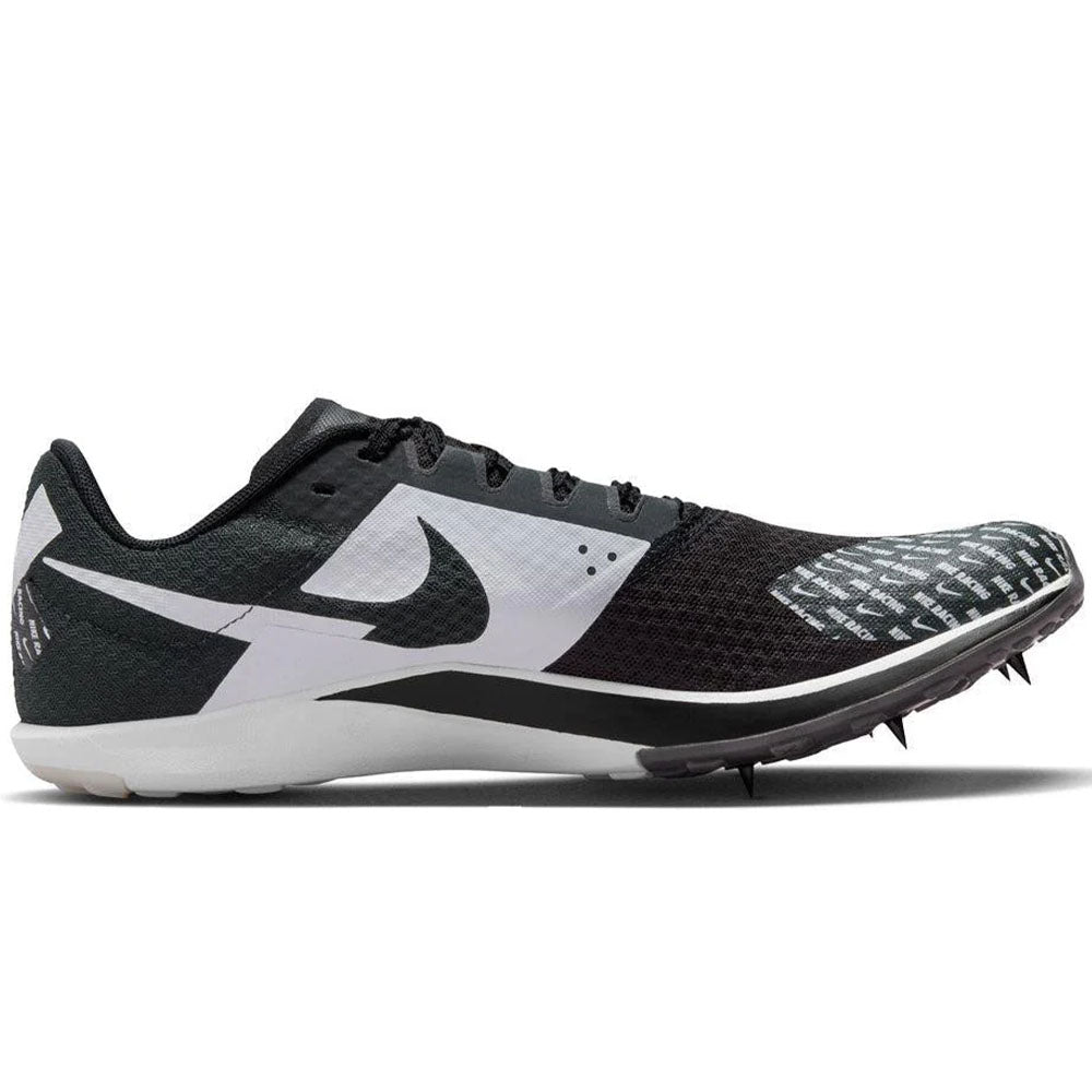Side view on white background of Mens Nike Zoom Rival XC running shoe in Black/Metallic Silver-Dk Smoke Grey, Medium (Regular) width