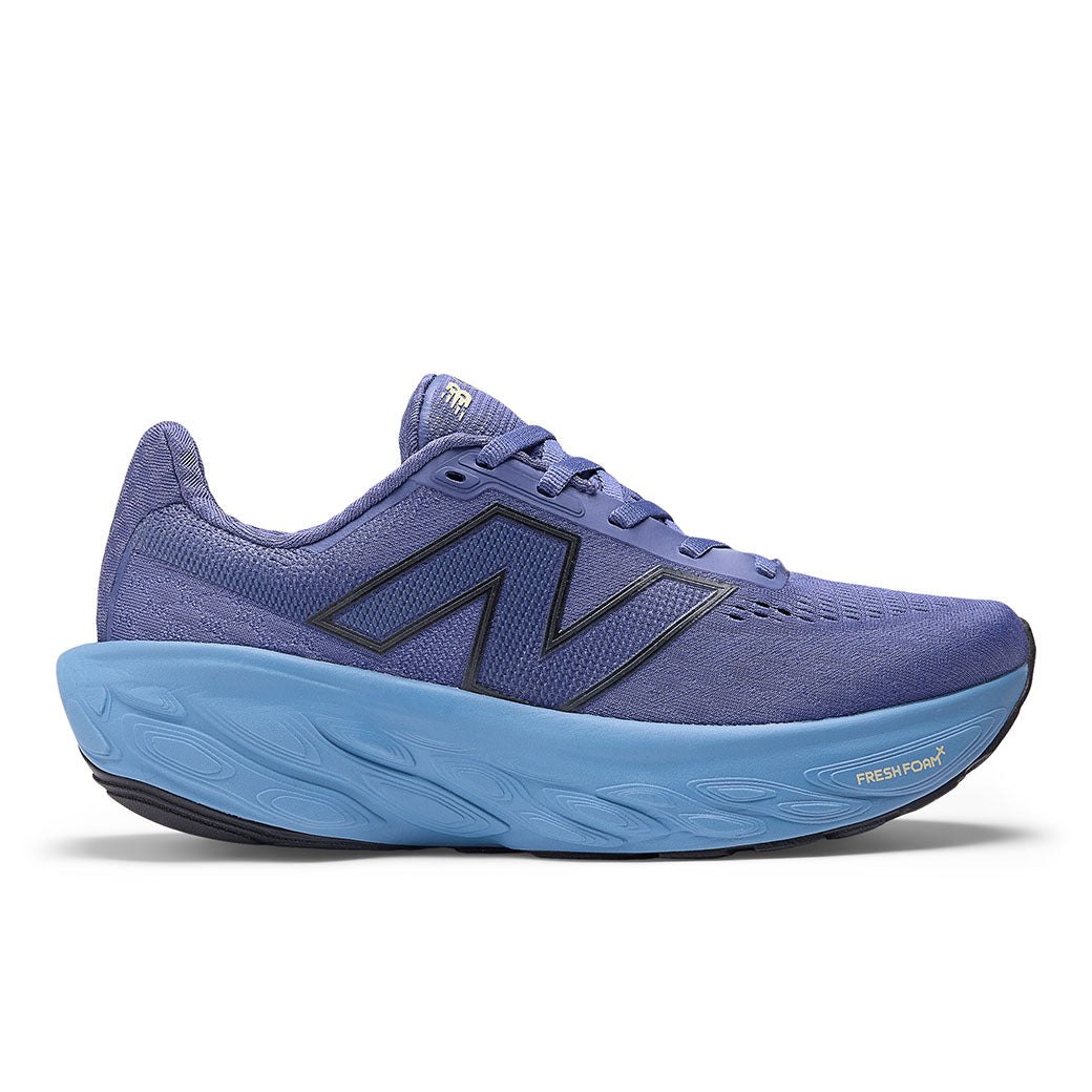 Side view on white background of Womens New Balance Fresh Foam X 1080v14 running shoe in Dream State/Blue Oyster/Morel, Wide width