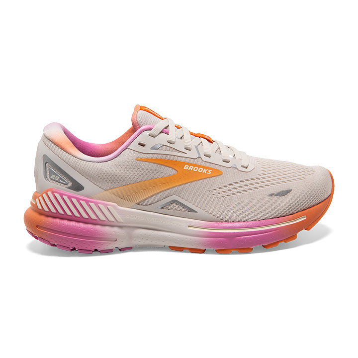 Women's Brooks Adrenaline GTS 23, White Sand/Sunset/Fuchsia, 5 B Medium