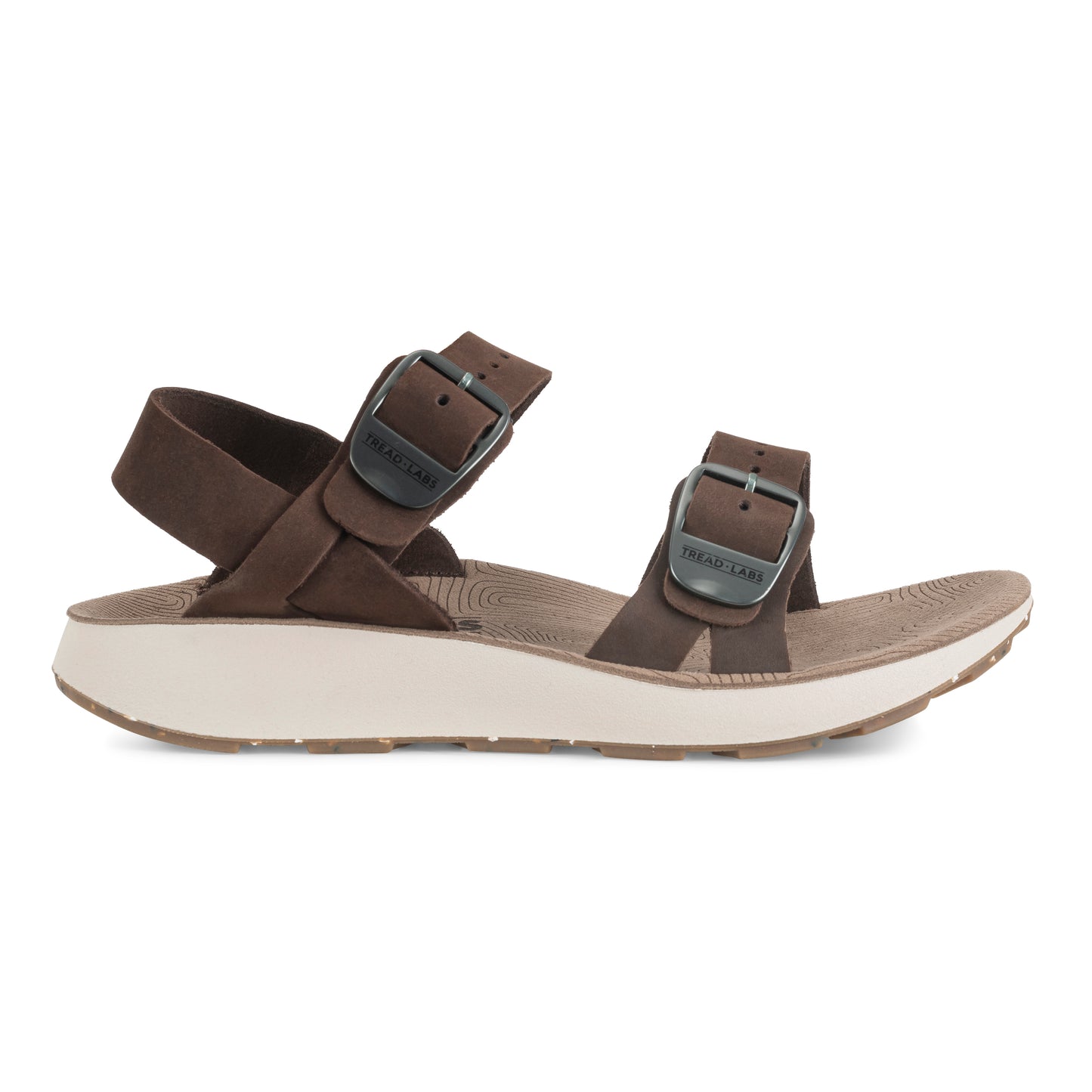 Side view on white background of Womens Tread Labs Salinas Leather running shoe in Havana, Medium (Regular) width