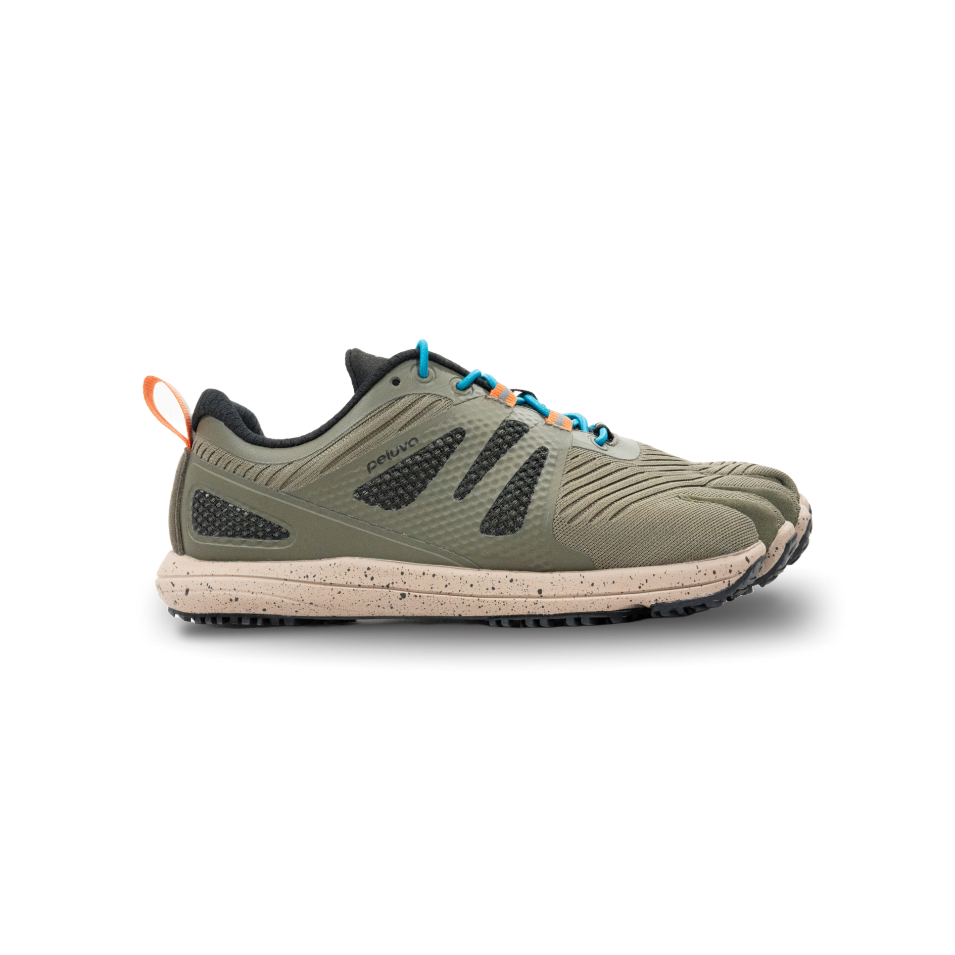 Side view on white background of Mens Peluva Strand ATR running shoe in Ivy Green/Tan, Medium (Regular) width