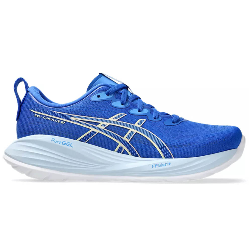 Side view on white background of Womens Asics Gel-Cumulus running shoe in Illusion Blue/Blue Coast, Medium (Regular) width