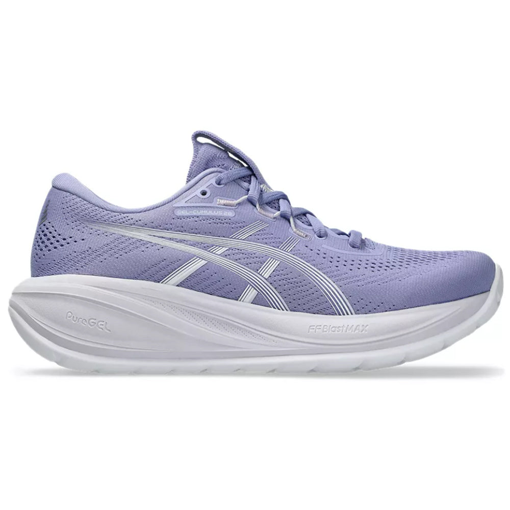 Side view on white background of Womens Asics Gel-Cumulus running shoe in Bluebell/White, Medium (Regular) width