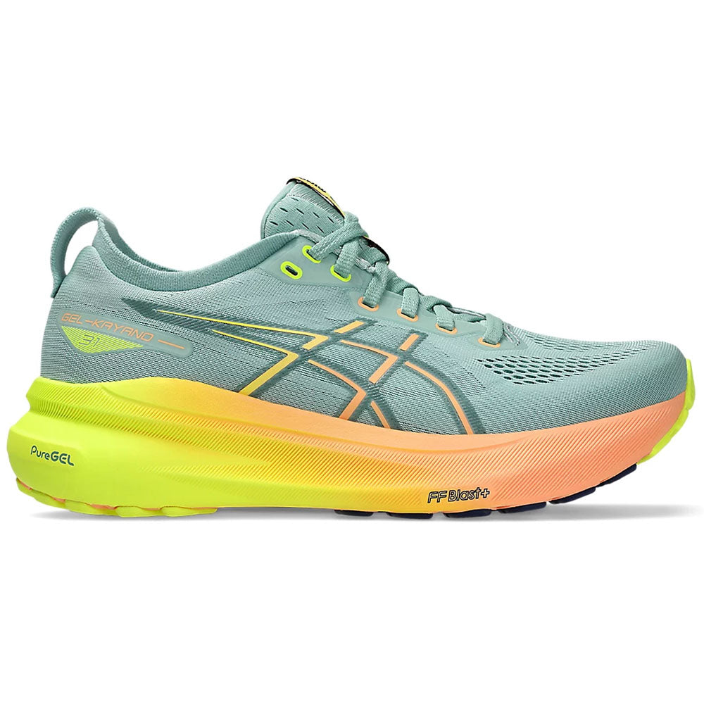 Women's Asics Gel-Kayano 31 Paris, Light Celadon/Safety Yellow, 8.5 B Medium