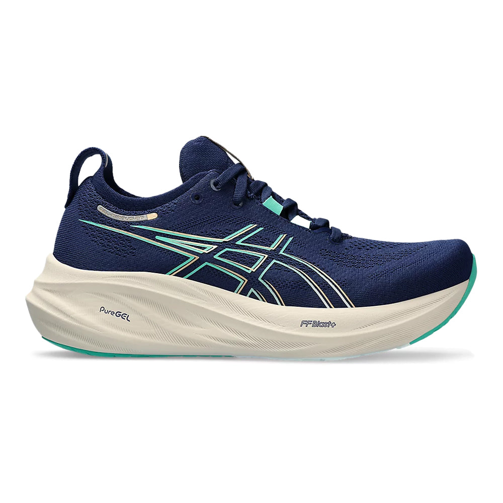 Women's Asics GEL-Nimbus 26, Blue Expanse/Aurora Green, 8.5 D Wide