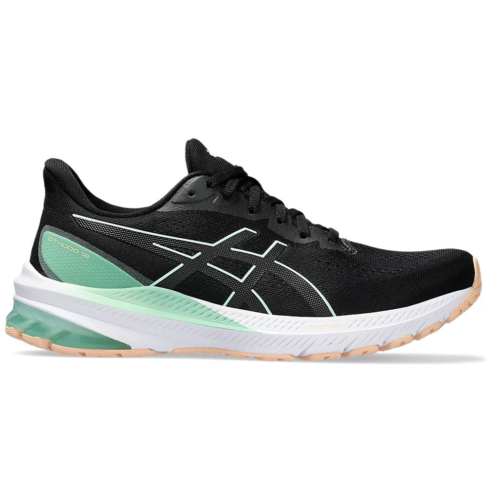 Asics GT-1000 Womens running shoes in Black/Mint Tint - side view on a white background