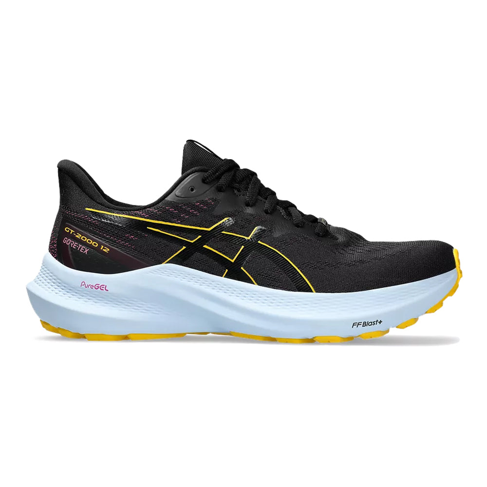Women's Asics GT-2000 12 GTX, Black/Saffron, 9.5 B Medium
